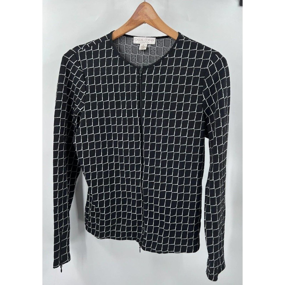 Casual Corner Stretch Black Zip Front Cardigan Top Womens Medium Business Casual